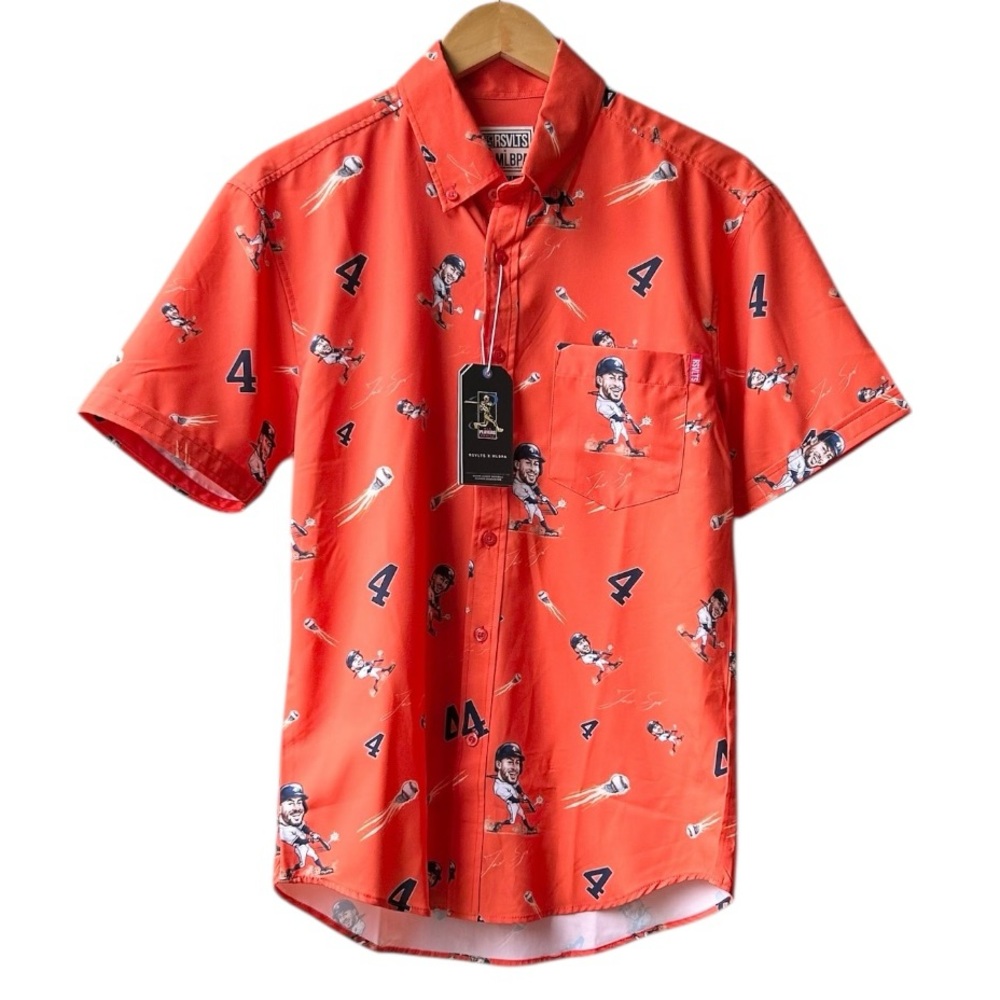 NWT RSVLTS Orange Astros George Springer #4 KUNUFLEX Short Sleeve Shirt Sz S